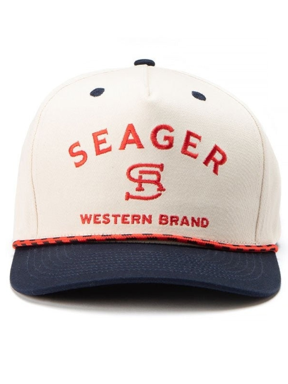 Seager Western Branded Cream & Navy Rope Trucker Hat